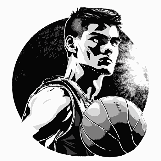 a vector black and white illustration of a basketball, face forward