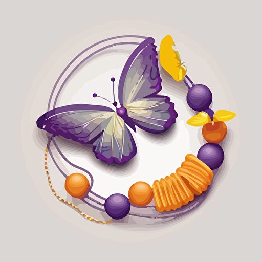 a bracelet embellished with colored beads and a purple butterfly, surrounded by a thin rope, logo, vector illustrated, flat design