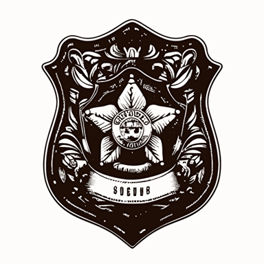 Illustration vector design, Embroidered Sheriff Badge Patch, black and white, clean details, cartoon art style, isolated on white background, golden ratio
