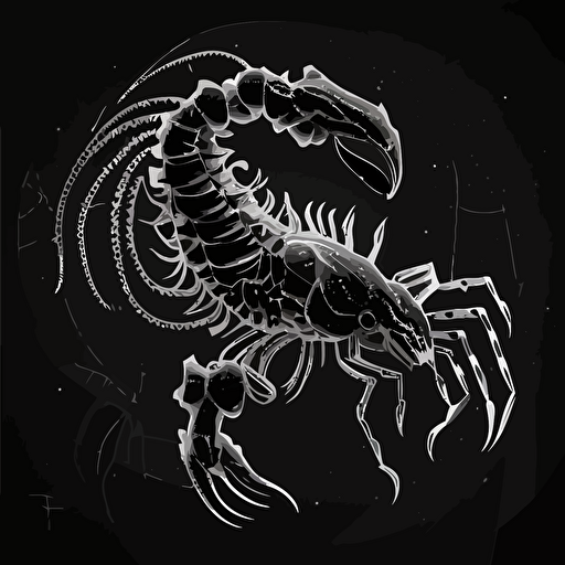 2d , vector , Scorpio, white on black background , v5