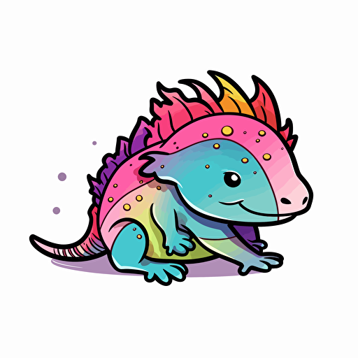 colourful cute axolotl , Sticker, Adorable, Tertiary Color, Graffiti, Contour, Vector, White Background, Detailed