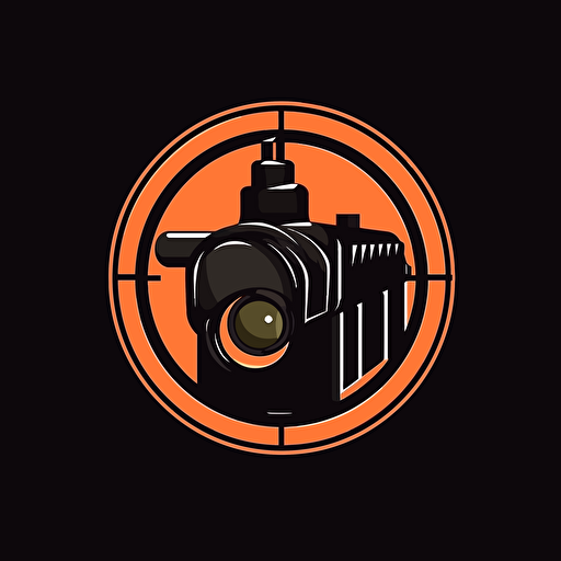 a camera lens fussed with a gun sight , logo style , game logo. modern, vector.