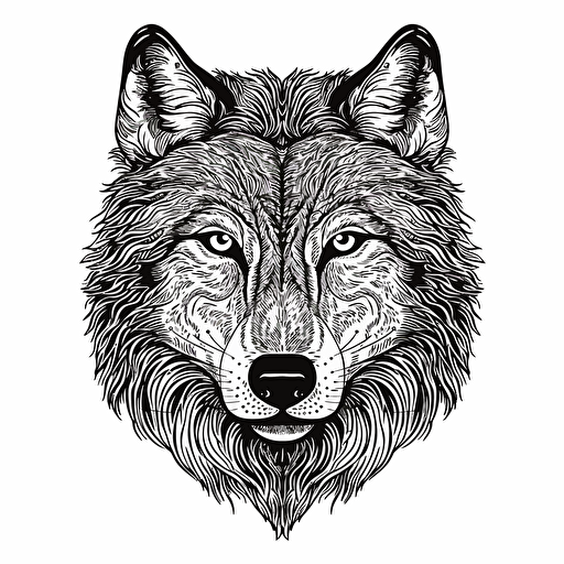 very detailed wolf face, black and white design, vector isolated on white