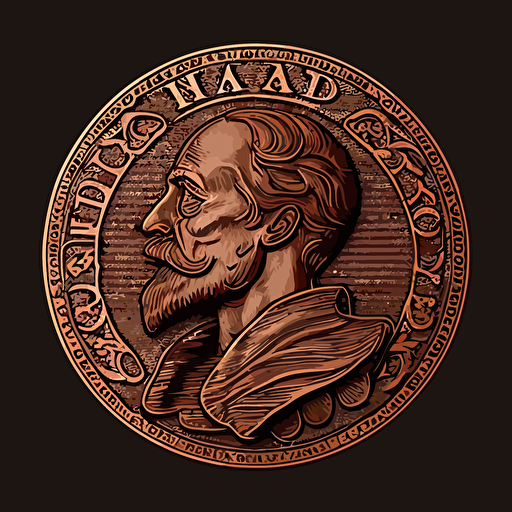 much ado about nothing on a penny in a flat, vector line style, 1 color, like a logo