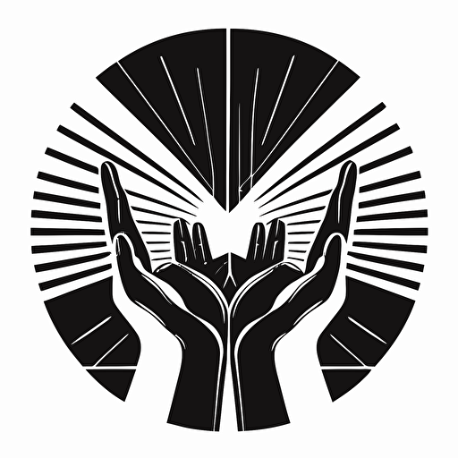 iconic logo of hands holding, retro pictorial, black vector on a white background