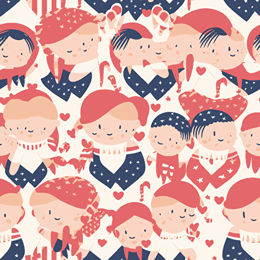 Vector hearts and children hugging flag