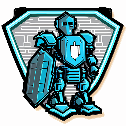 a logo showing a 16-bit pixel robot shield in light blue with a black outline as a vector