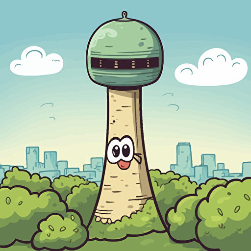 sticker design, super cute pixar style Tower of the Americas, San Antonio, vector