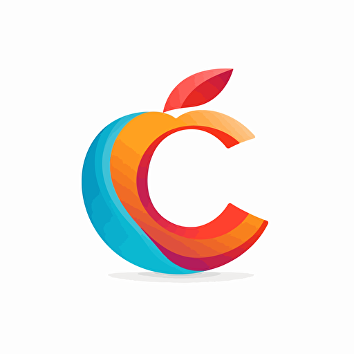 A flat vector logo design, cap letter C in the middle, modern, Apple style, artistic, 3 colors in white background