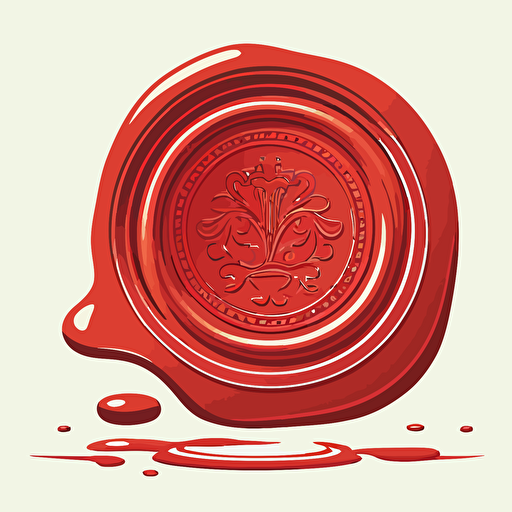 a vector style line illustration of a red wax seal on a white background