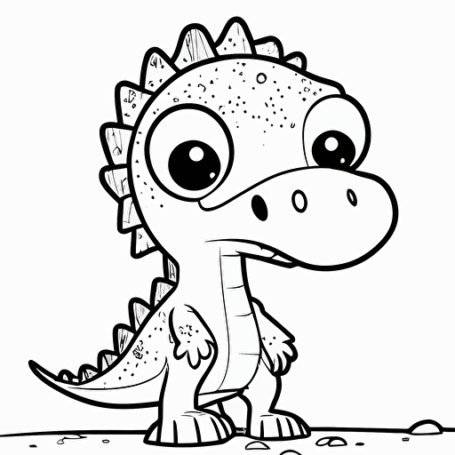 Cute Spinosaurus, big eyes, Pixar style, simple outline and shapes, coloring page black and white comic book flat vector, white background