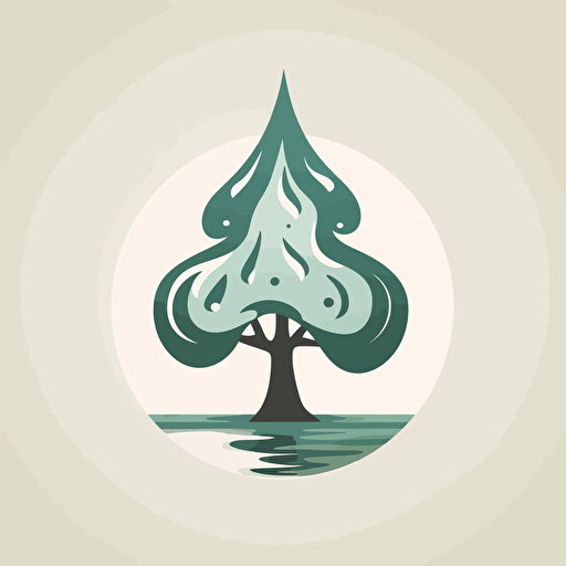 pine tree,water,vector style,emblem,sticer,clean,simple
