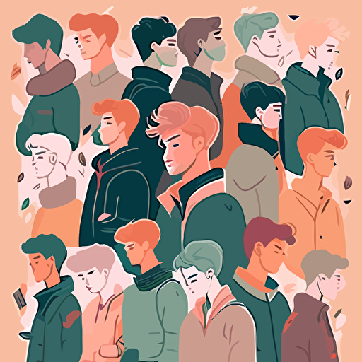 Vector illustration, Flat illustration, Illustration, Cute men, Trending on Artstation, Popular on Dribbble, Cozy wallpaper, Pastel colors