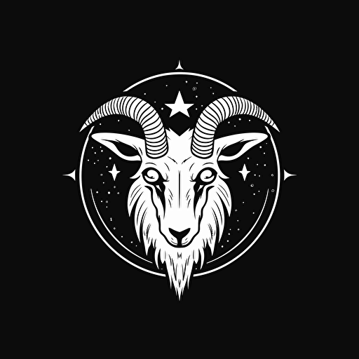 occult moon with a goat eye inside logo, flat vector, black and white