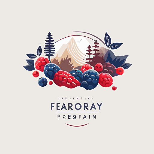 Vector minimal modern logo concept with elements FOREST VALLEY, fruit farms, berries, raspberry, strawberry, blueberry, white background