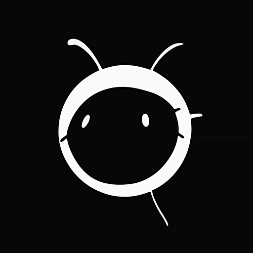 disconcerting smiley face, Banksy style, black background, large closed shapes, fantasy roboter, white space to fill, abstract, artistic, pen outline, white background, very simple, full field of view, centre, minimalistic logo vector art , simple flat vector logo