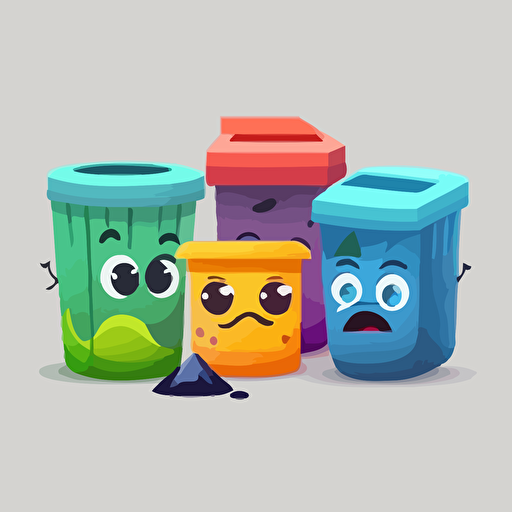 garbage, cans, white background, vector, cartoon