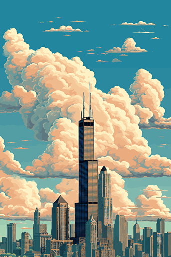 vector art, sears tower, clouds