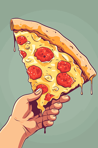 a perfect hand holding a big cheesy slice of pizza, cartoon style, vector art, by Hannah Barbara and John K., in the style of Ren & Stimpy