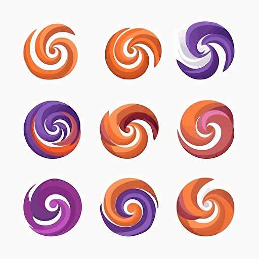 logo design, symbol, geometric shapes swirls into spiral to form letter M, several versions, simple vector, flat colors