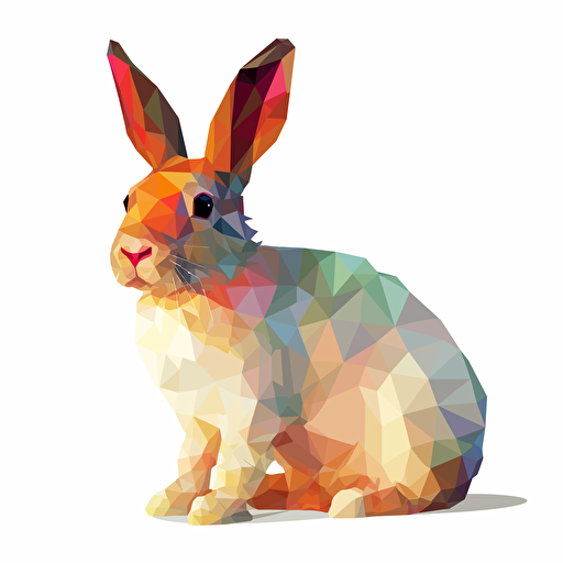 rabbit, vector, low polygon, symmetric, colorful, white background