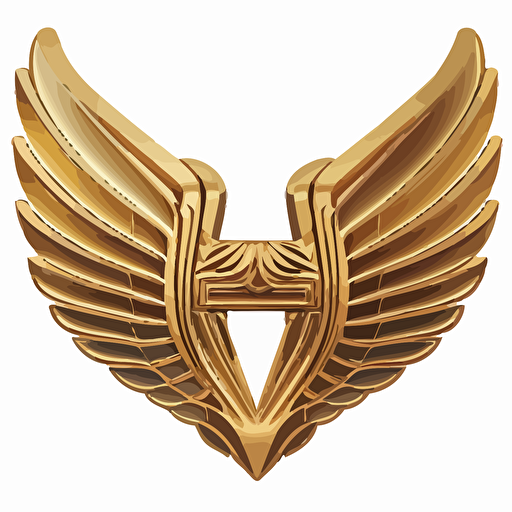 a vector drawing of a gold wing outline only like a aston martin badge with wingin it in the middle of the wings using gold around the outside