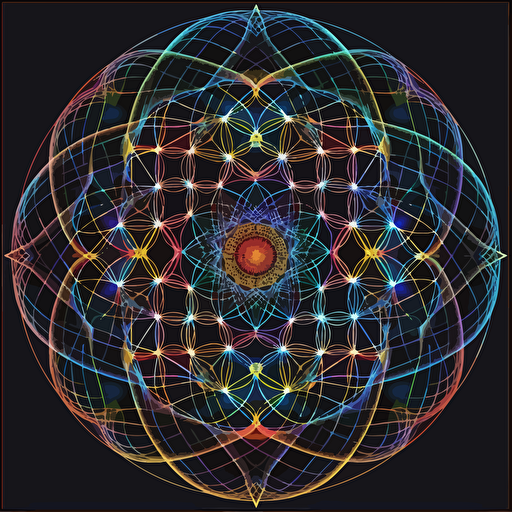 vector drawing, colorful complex sacred geometry