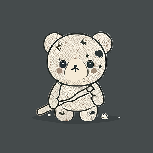 a kawaii minimalist black and white vector drawing of a cute teddybear with injuries