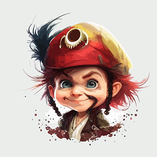 A saturated colorfull baby fur jack sparrow, goofy looking, smiling, white background, vector art , pixar style