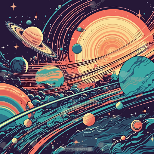 space background, cartoon anime, colors, Vector illustration, retro colors