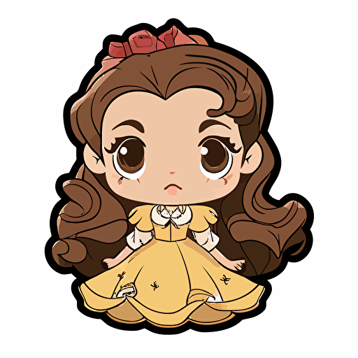 Disney princess belle chibi sticker style vector transparent background