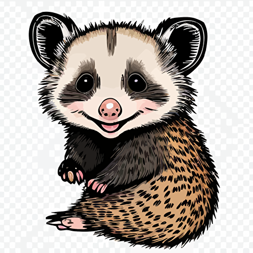 crayon style smiling opposum transparent background vector