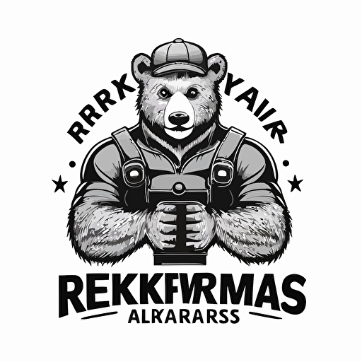 logotype electrician bear, company name Rymarks Elektriska, white background, vector style