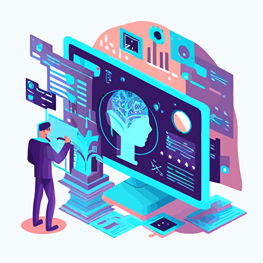 vector flat illustration, Develop an AI search algorithm that is specifically designed to meet the needs of both business and development teams, ensuring that it is optimized to deliver the best results for all stakeholders involved.
