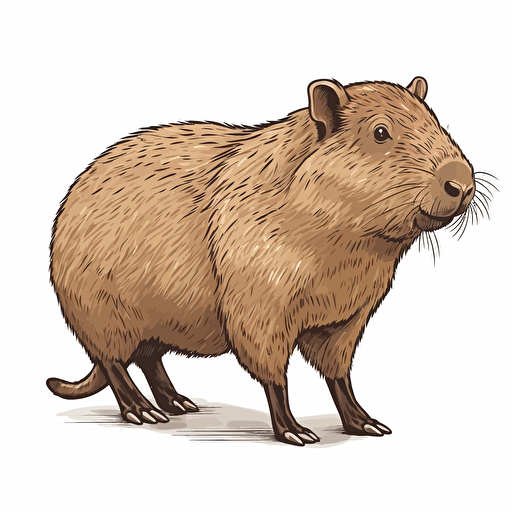 a cute cartoon style capybara, hand drawn, highly detailed, vector artwork, contoured with white background
