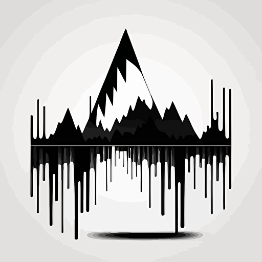 flat vector logo of triangle mixed with Frequency audio waveform, black and white, sound wave form wrapped around mountine, simple minimal, by Ivan Chermayeff