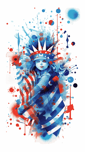 july 4th red blue white 2d vector clipart style watercolour