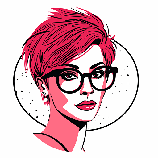 very simple vector logo for a fashion vlogger I have red very short hair but very cute, with glasses in pink no background
