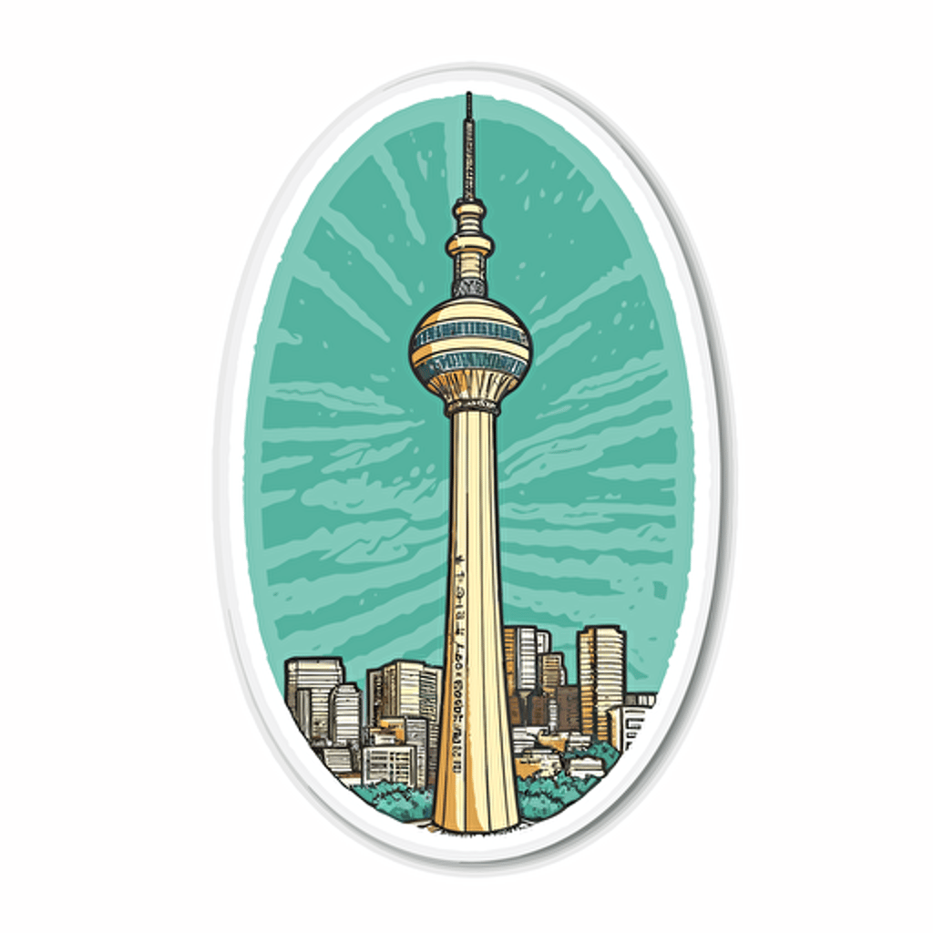 tashkent tv tower, vector sticker design, white outline, super crisp edges