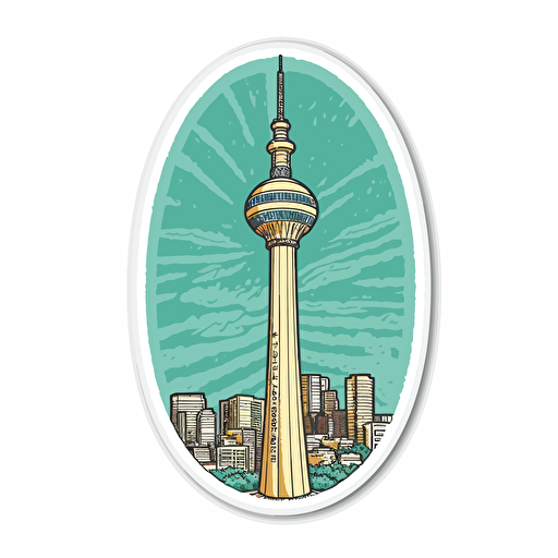 tashkent tv tower, vector sticker design, white outline, super crisp edges
