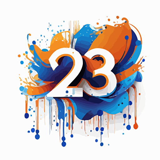 year 2023 vector, white background, predominant blue and orange colors, young
