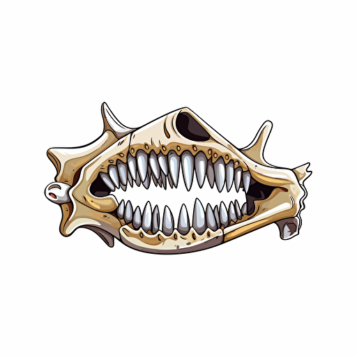 a vector illustration of a shark jaw bone wide open. White background.