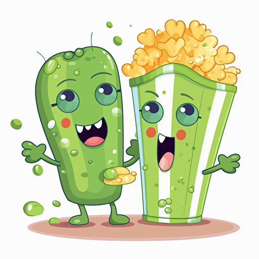 sticker design, super cute pixar pickle and popcorn couple, vector