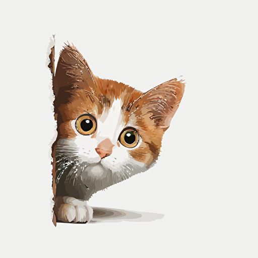 curious cat, vector illustration, clipart, cartoon style, white solid background, no shadows