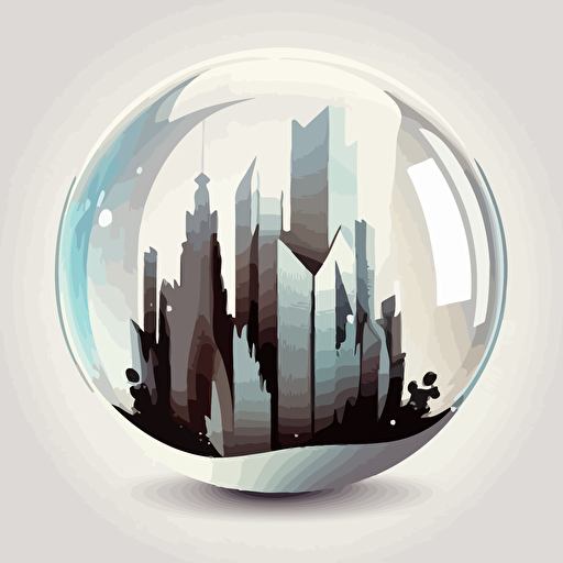 a transparent ball with a city inside. Vector styling. White background