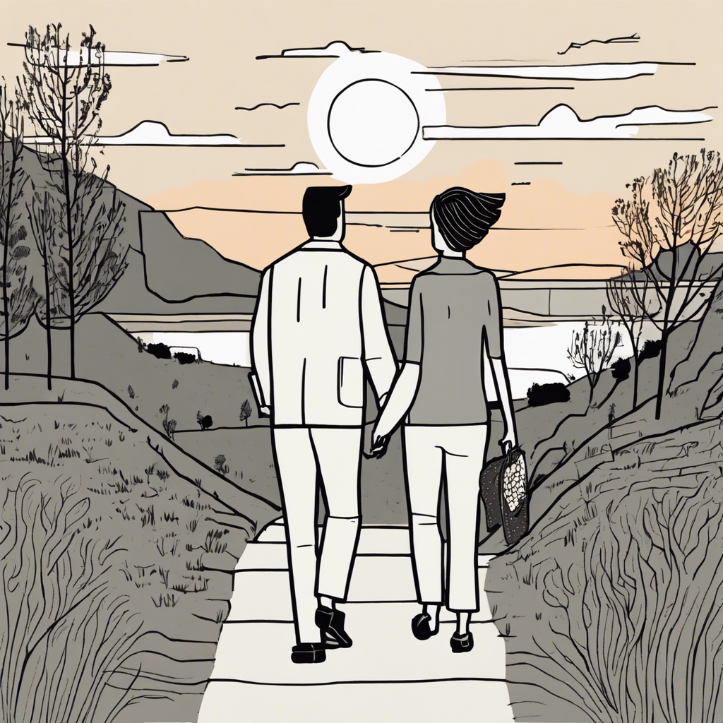 a couple walking together at the sunset