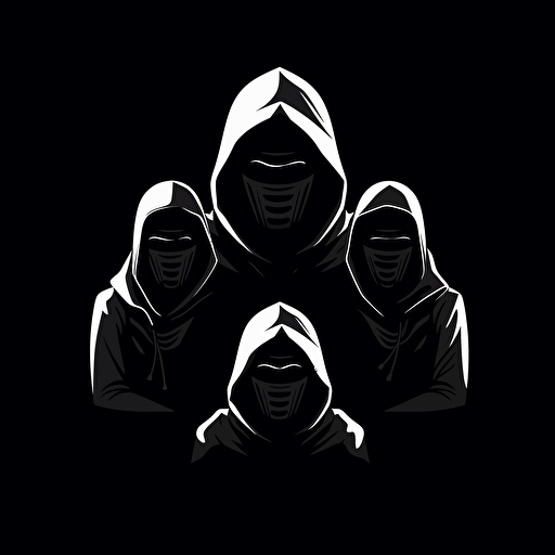 logo, family, three hodies , face in the dark, from mid chest, vector style, flat 2d, black and white