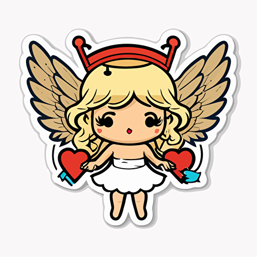 kawaii cupid, sticker, vector, white background, contour, cartoon style