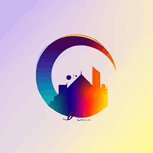 flat vector logo of circle, gradient, letter CJ logo,ESTORATION work around building, simple minimal