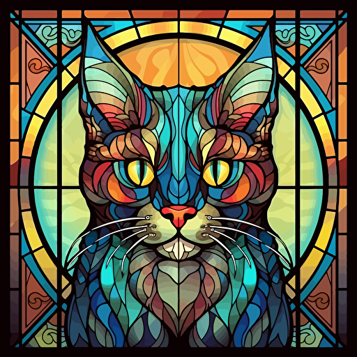 stained glass cat, hyper detailed, vector design on the edges of the image